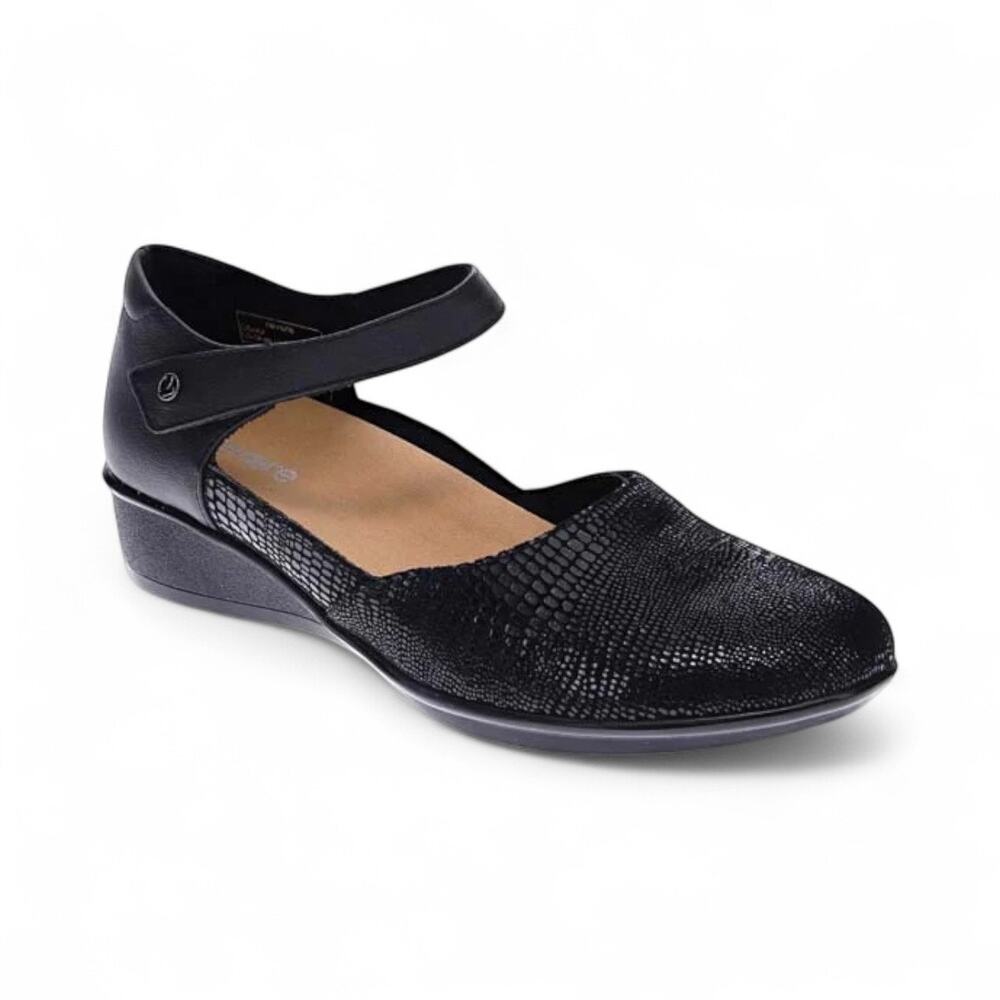 Revere Women's Osaka Mary Jane Black Lizard Premium Leather Comfort‎ - Size 38